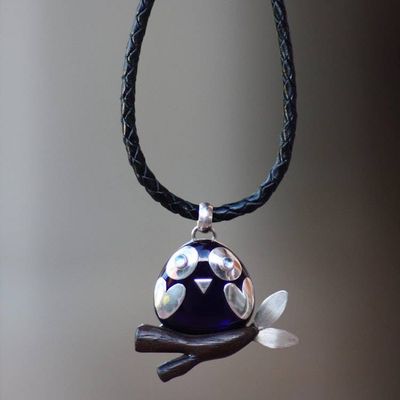 Primary image for Handcrafted Owl Pendant Necklace with Blue Topaz Eyes Clever Owl