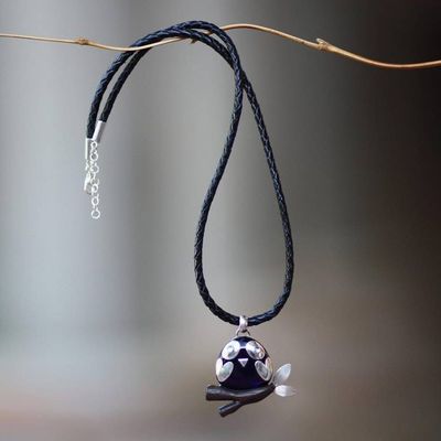 Alternate image for Handcrafted Owl Pendant Necklace with Blue Topaz Eyes Clever Owl