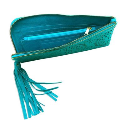 Alternate image for Circle Pattern Leather Clutch in Tosca from Bali Borobudur Stars in Turquoise