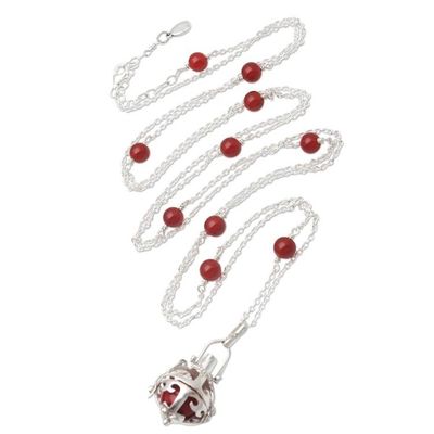 Primary image for Silver Carnelian and Garnet Long Harmony Ball Necklace Happy Chime