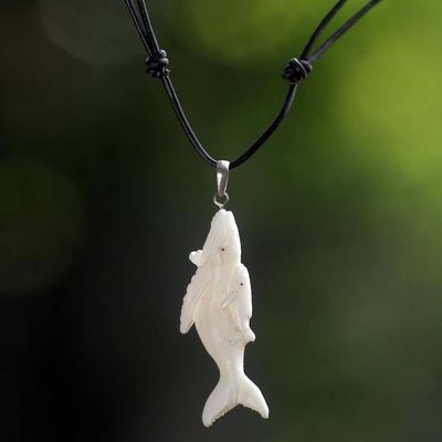 Primary image for Hand Made Bone Pendant Necklace Whales from Indonesia Loving Whales