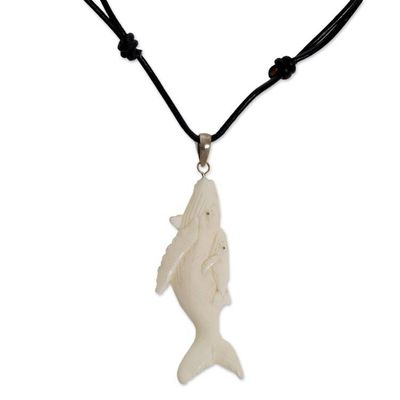 Alternate image for Hand Made Bone Pendant Necklace Whales from Indonesia Loving Whales