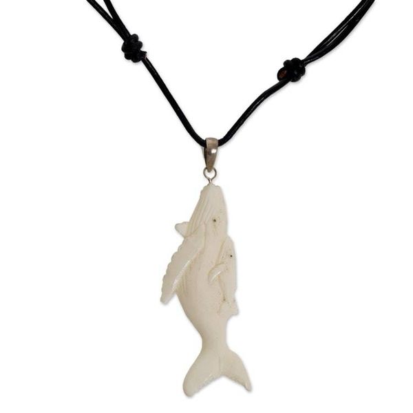 Alternate image for Hand Made Bone Pendant Necklace Whales from Indonesia Loving Whales