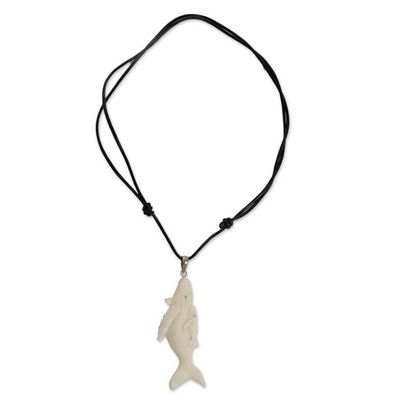 Alternate image for Hand Made Bone Pendant Necklace Whales from Indonesia Loving Whales