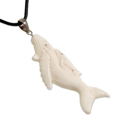 Alternate image for Hand Made Bone Pendant Necklace Whales from Indonesia Loving Whales