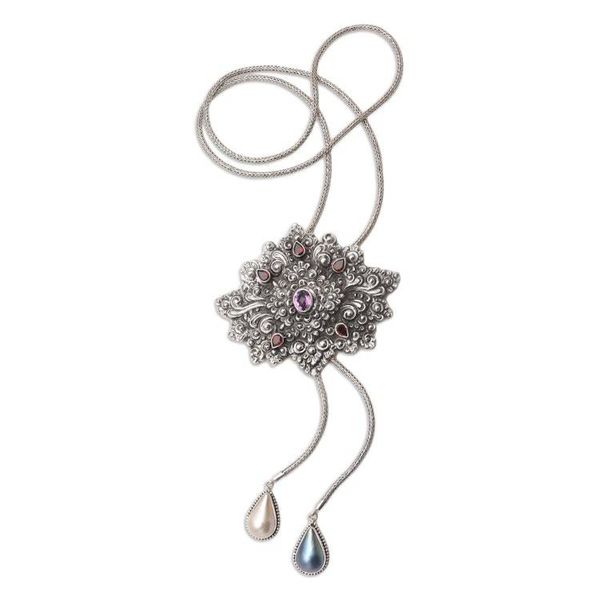 Alternate image for Balinese Garnet and Cultured Pearl Pendant Necklace Brightest Dream