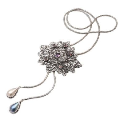 Alternate image for Balinese Garnet and Cultured Pearl Pendant Necklace Brightest Dream