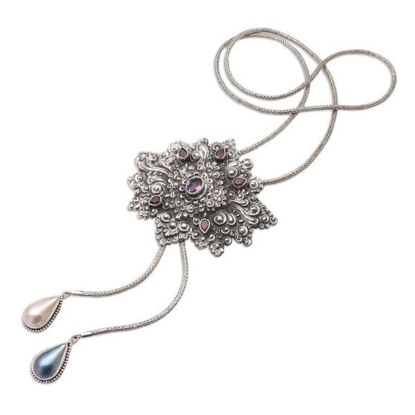 Alternate image for Balinese Garnet and Cultured Pearl Pendant Necklace Brightest Dream