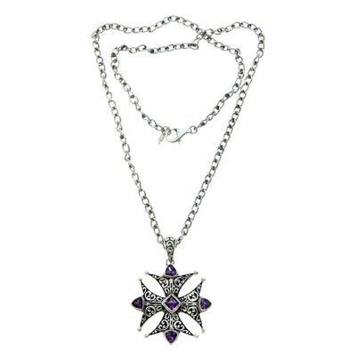 Alternate image for Amethyst pendant necklace Maltese Cross