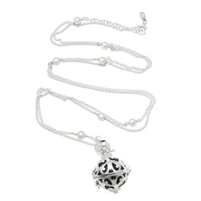Alternate image for Silver and Black Enamel Harmony Ball Necklace with Onyx Happy Chime