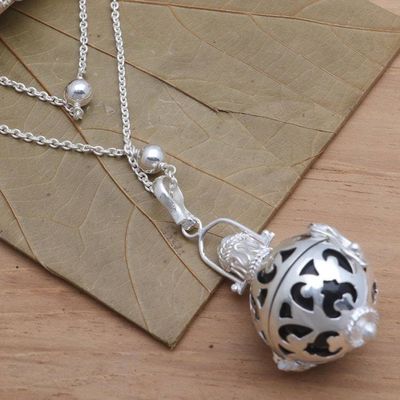 Alternate image for Silver and Black Enamel Harmony Ball Necklace with Onyx Happy Chime