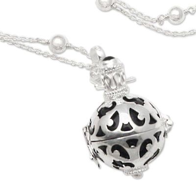 Alternate image for Silver and Black Enamel Harmony Ball Necklace with Onyx Happy Chime