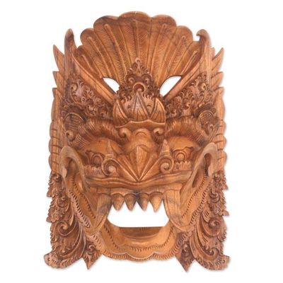Alternate image for Artisan Handmade Acacia Wood Mask Indonesian Barong Sai Barong Sai