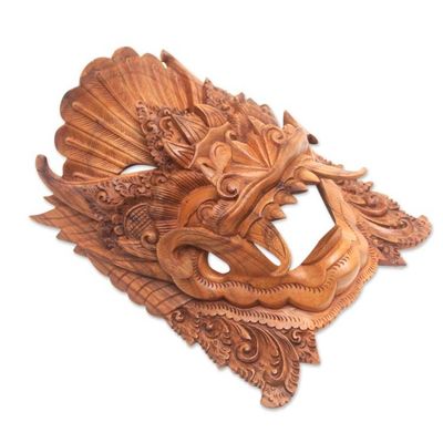 Alternate image for Artisan Handmade Acacia Wood Mask Indonesian Barong Sai Barong Sai