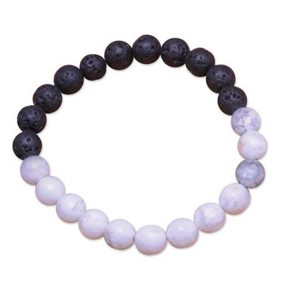 Alternate image for Ceramic and Lava Stone Beaded Stretch Bracelet from Bali Mesmerizing Contrast