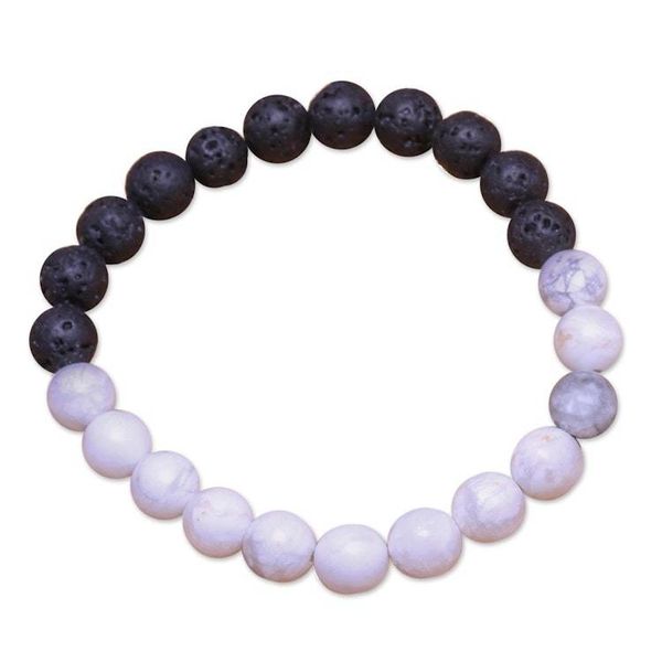 Alternate image for Ceramic and Lava Stone Beaded Stretch Bracelet from Bali Mesmerizing Contrast