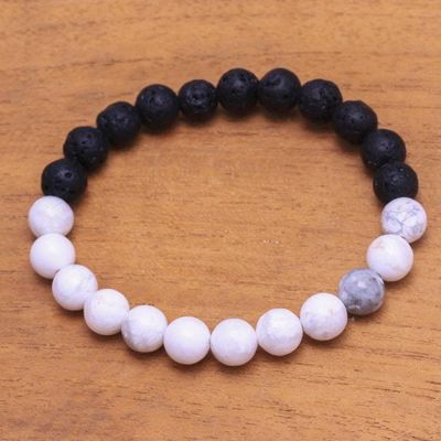 Alternate image for Ceramic and Lava Stone Beaded Stretch Bracelet from Bali Mesmerizing Contrast