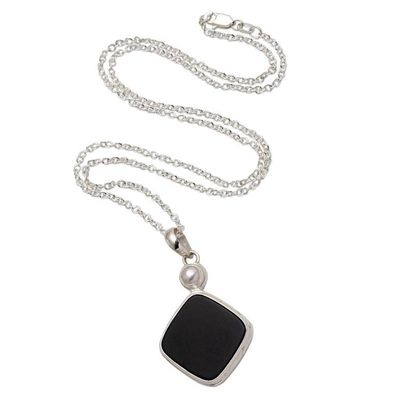 Primary image for Black Onyx Cultured Pearl Sterling Silver Pendant Necklace Pearl of Wisdom