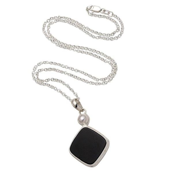 Alternate image for Black Onyx Cultured Pearl Sterling Silver Pendant Necklace Pearl of Wisdom