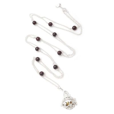 Alternate image for Silver  Garnet Plumeria Harmony Ball Necklace with Peridot Plumeria Chime