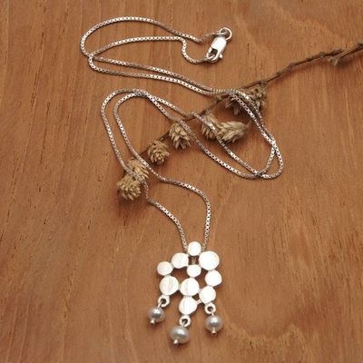 Primary image for Polished Sterling Silver Pendant Necklace with White Pearls Ocean Honeycomb