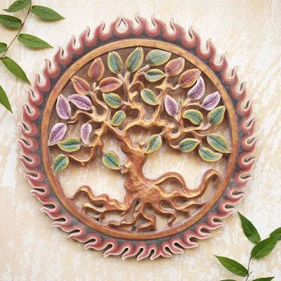 Alternate image for Handmade Suar Wood Relief Panel from Bali Lush Banyan