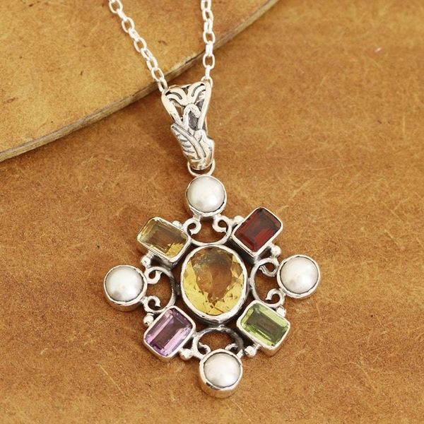 Alternate image for Multi-Gemstone Pendant Necklace Crafted in India Alluring Style