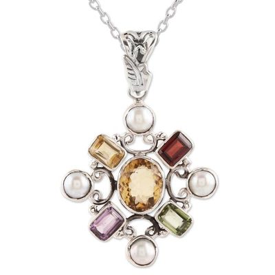 Alternate image for Multi-Gemstone Pendant Necklace Crafted in India Alluring Style