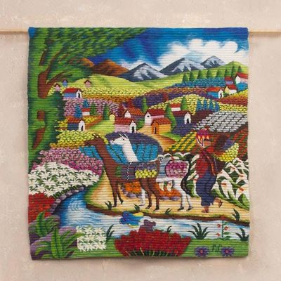 Alternate image for Hand Woven Wool Tapestry Harvesting Flowers