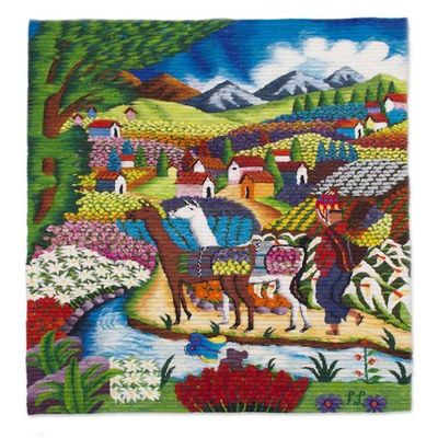 Alternate image for Hand Woven Wool Tapestry Harvesting Flowers