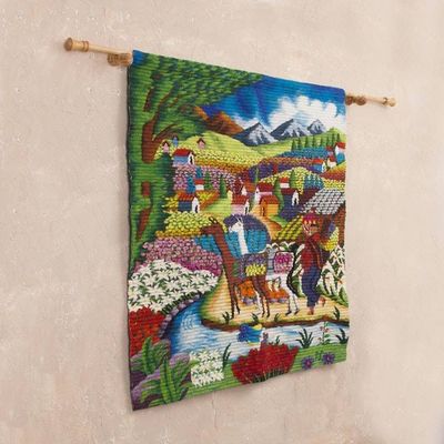 Alternate image for Hand Woven Wool Tapestry Harvesting Flowers