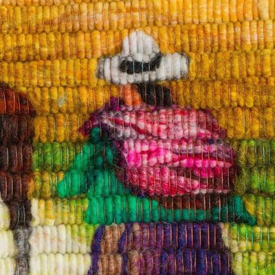 Alternate image for Colorful Handwoven Andean Village Scene Wool Wall Tapestry Andean Village