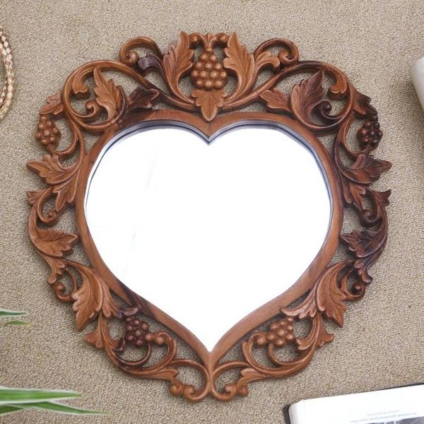 Alternate image for Heart-Shaped Suar Wood Wall Mirror Summer Love