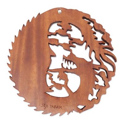 Alternate image for Dragon and Moon Wood Relief Panel Hand-Carved in Bali Dragon Knight