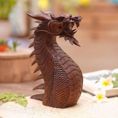 Alternate image for Wood Statuette from Indonesia Dragons Head