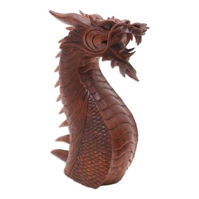 Alternate image for Wood Statuette from Indonesia Dragons Head