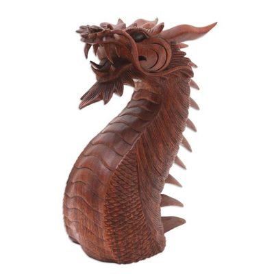Alternate image for Wood Statuette from Indonesia Dragons Head