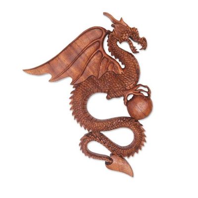 Alternate image for Dragon Wood Relief Panel Hand-Carved in Bali Preparing for Battle