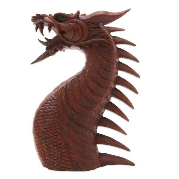 Alternate image for Wood Statuette from Indonesia Dragons Head