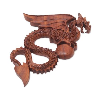Alternate image for Dragon Wood Relief Panel Hand-Carved in Bali Preparing for Battle