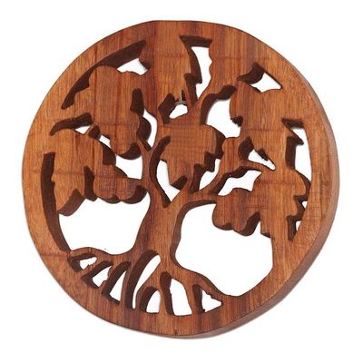 Alternate image for Tree-Themed Suar Wood Relief Panels Pair from Bali Berry Trees