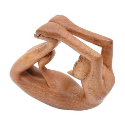 Alternate image for Suar Wood Sculpture of a Cat in Dhanurasana Yoga Pose Dhanurasana Kitty