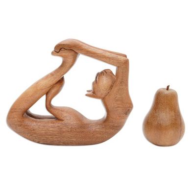 Alternate image for Suar Wood Sculpture of a Cat in Dhanurasana Yoga Pose Dhanurasana Kitty