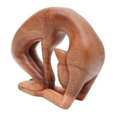 Alternate image for Hand-Carved Suar Wood Cat Yoga Pose Sculpture from Bali Setu Bandha Sirsasana Kitty