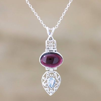 Primary image for Garnet and Blue Topaz Sterling Silver Pendant Necklace Sparkling Radiance