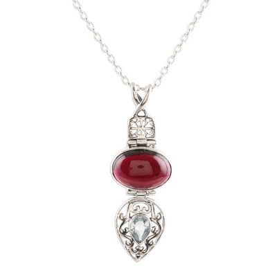 Alternate image for Garnet and Blue Topaz Sterling Silver Pendant Necklace Sparkling Radiance