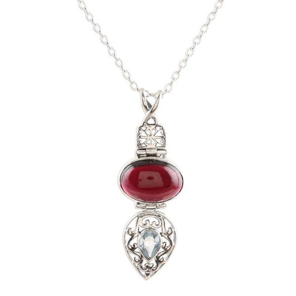 Alternate image for Garnet and Blue Topaz Sterling Silver Pendant Necklace Sparkling Radiance