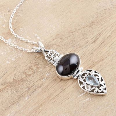 Alternate image for Garnet and Blue Topaz Sterling Silver Pendant Necklace Sparkling Radiance