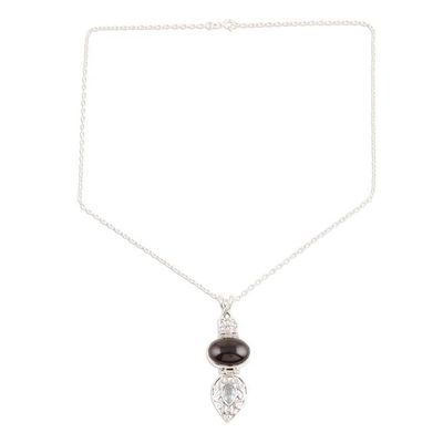 Alternate image for Garnet and Blue Topaz Sterling Silver Pendant Necklace Sparkling Radiance