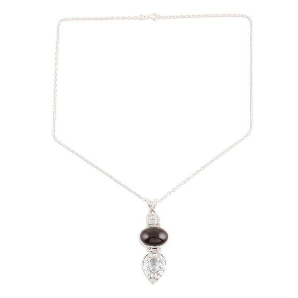 Alternate image for Garnet and Blue Topaz Sterling Silver Pendant Necklace Sparkling Radiance